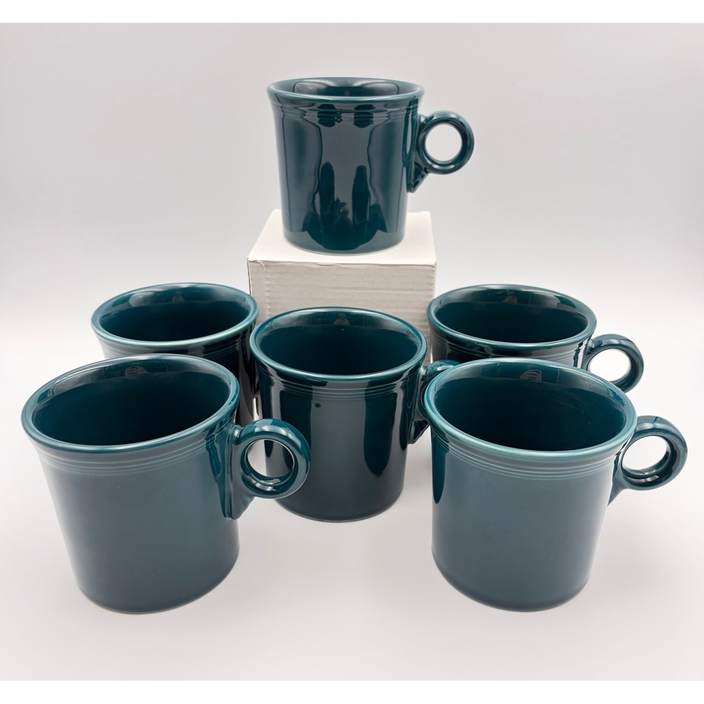 Lot of 6 Fiestaware Juniper Green Ring Handle Coffee Mugs 10 oz Cups Set USA